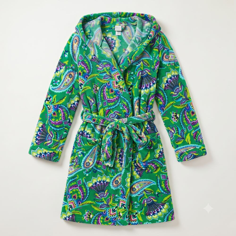 Vera Bradley Womens S/M Boho Maximalist Y2K Plush Loungewear Hooded Tie Robe